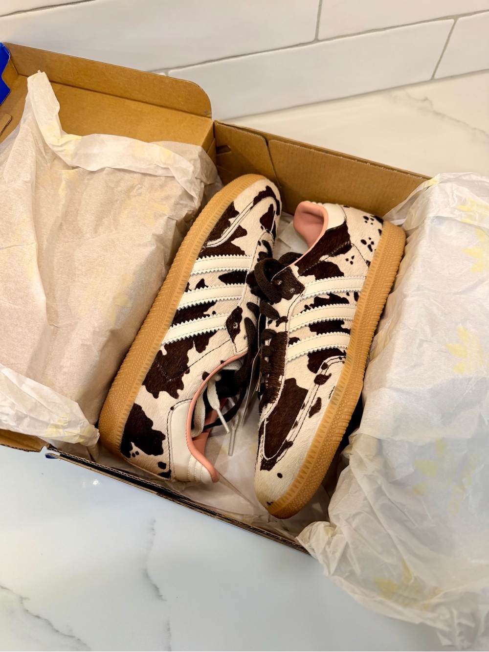 adidas Samba OG Cow Print Sneakers in Brown, White and Pink Interior - Picture 6 of 7